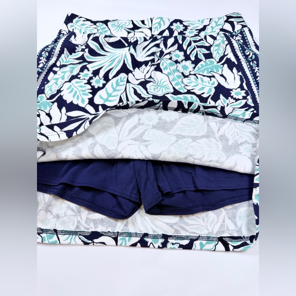 Coastal Tropical NWOT Womens S‎ Navy Aqua Blue Floral Mini Skirt Pockets Shorts - Picture 4 of 8